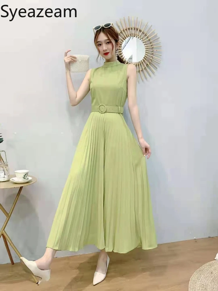 South Korea Dress Women Belt Stand Collar Pleated Long Robes 2022 Summer Sleeveless Slim Pleated A Line Vestidos Dress Ladies
South Korea Dress Women Belt Stand Collar Pleated Long Robes 2022 Summer Sleeveless Slim Pleated A Line Vestidos Dress Ladies