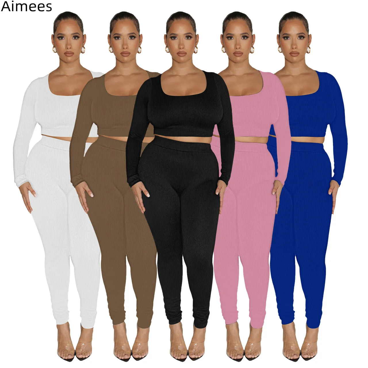 2023 Spring Long Sleeves Stretchy Casual Sports Outfits Women Casual Tracksuit Two Pieces Set Square Neck T Shirt Suits
2023 Spring Long Sleeves Stretchy Casual Sports Outfits Women Casual Tracksuit Two Pieces Set Square Neck T Shirt Suits
