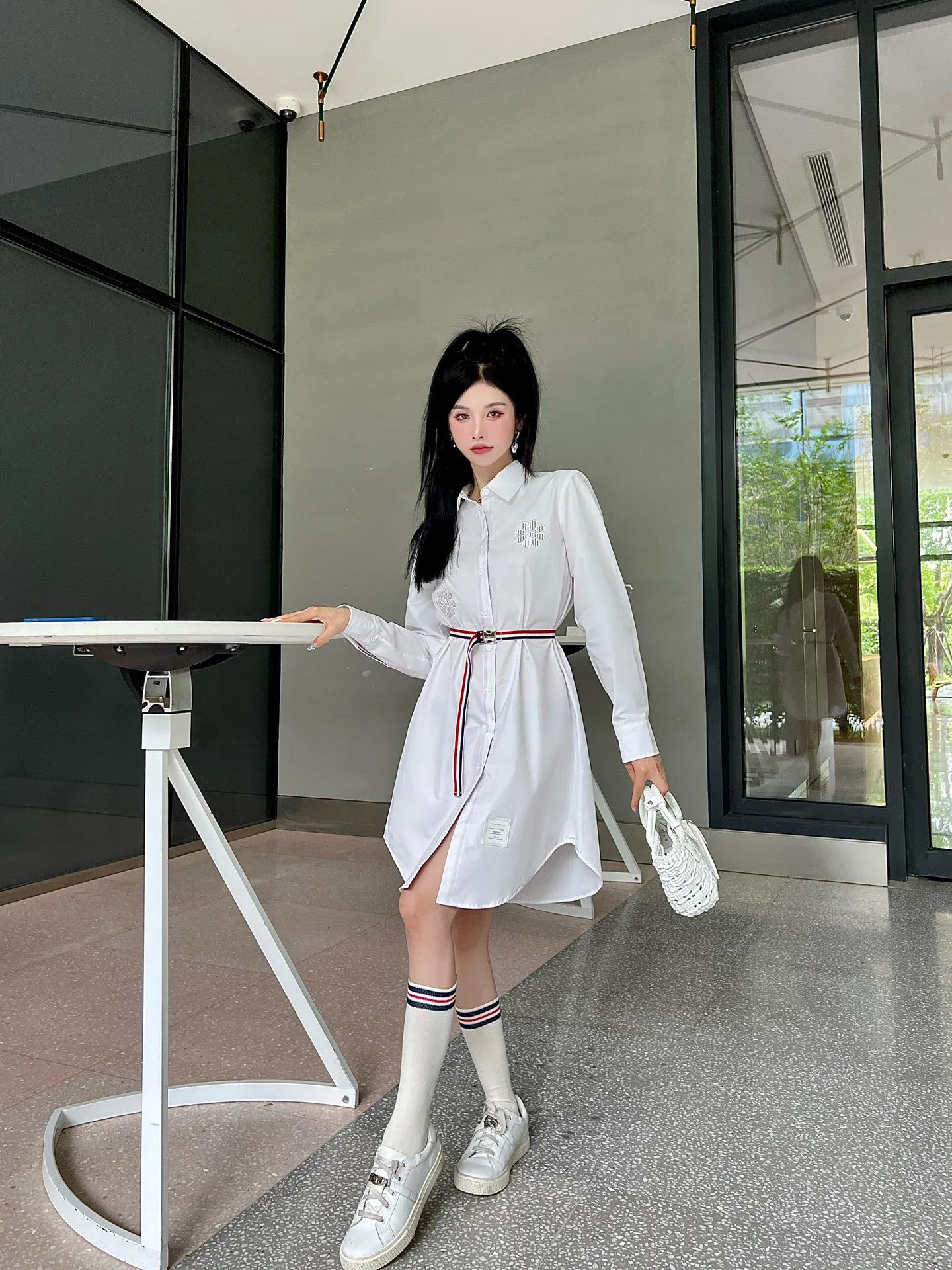 TB shirt dress early Autumn New College wind stripes embroidery decorative sashes blouse long-sleeved skirt 
TB shirt dress early Autumn New College wind stripes embroidery decorative sashes blouse long-sleeved skirt