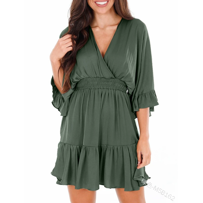 Women's Dress Summer Pleated Stitching High Waist Dress Women's Casual Loose Half Flare Sleeve V-neck Solid Color Mini Dress
Women's Dress Summer Pleated Stitching High Waist Dress Women's Casual Loose Half Flare Sleeve V-neck Solid Color Mini Dress