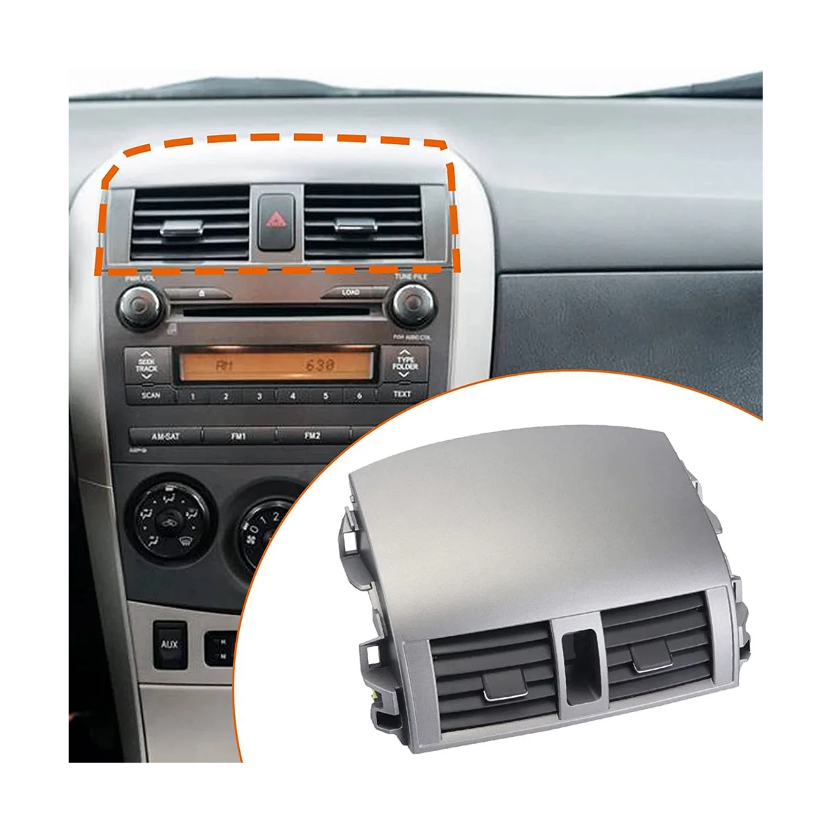Center Dash A/C Outlet Air Vent Panel for Toyota Corolla 2008-2013 (Without Hand Wheel Switch) 55670-02160 55663-02060
Center Dash A/C Outlet Air Vent Panel for Toyota Corolla 2008-2013 (Without Hand Wheel Switch) 55670-02160 55663-02060