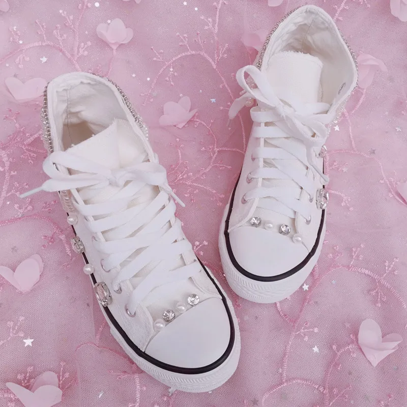 diy pearl tassel gemstone custom thick-soled canvas shoes niche fairy casual banquet shoes large size 35-46 
diy pearl tassel gemstone custom thick-soled canvas shoes niche fairy casual banquet shoes large size 35-46