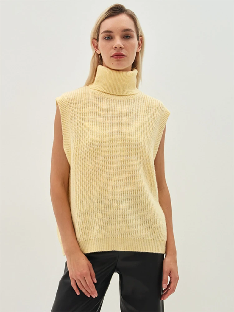 Fashion High-neck Sleeveless Knitted Sweater Women 2022 Autumn Winter Elegant Casual Loose White Sweaters Vest Streetwear
Fashion High-neck Sleeveless Knitted Sweater Women 2022 Autumn Winter Elegant Casual Loose White Sweaters Vest Streetwear