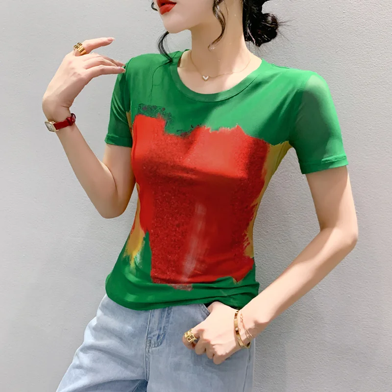#6317 Black Green Printed Mesh T Shirt Women Sexy Short T-shirt Short Sleeve O-neck Streetwear Hip Hop Tshirt Thin Korean Style
#6317 Black Green Printed Mesh T Shirt Women Sexy Short T-shirt Short Sleeve O-neck Streetwear Hip Hop Tshirt Thin Korean Style