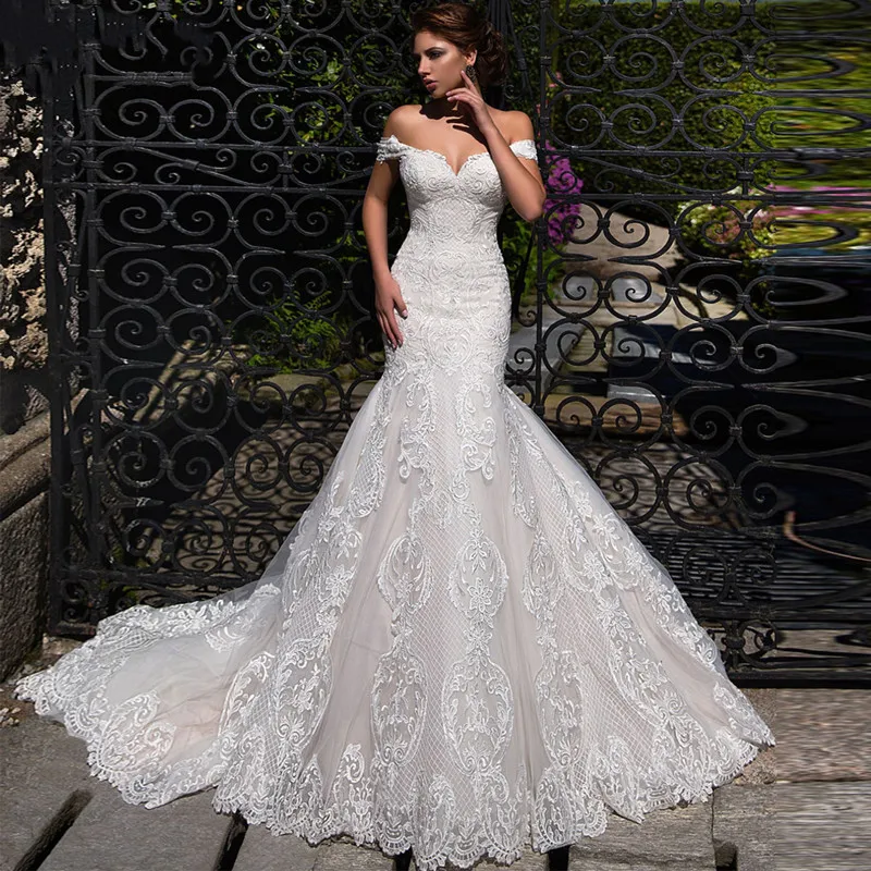 Luxury Lace Up Mermaid Wedding Dress 2022 For Bride Boho Lace Off The Shoulder Bridal Gown Backless Train Modern Robe De Mariée
Luxury Lace Up Mermaid Wedding Dress 2022 For Bride Boho Lace Off The Shoulder Bridal Gown Backless Train Modern Robe De Mariée
