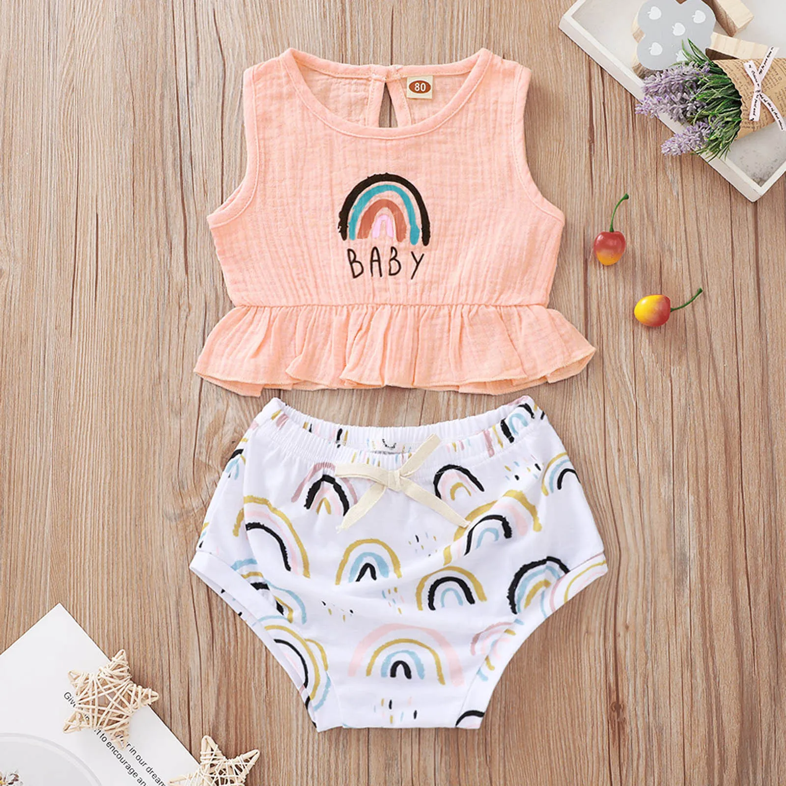 Summer Baby Clothes Set Toddler Boys Girls Sleeveless Suspenders Tops Rainbow Prints Shorts Pants Romper Casual Clothing Outfits
Summer Baby Clothes Set Toddler Boys Girls Sleeveless Suspenders Tops Rainbow Prints Shorts Pants Romper Casual Clothing Outfits