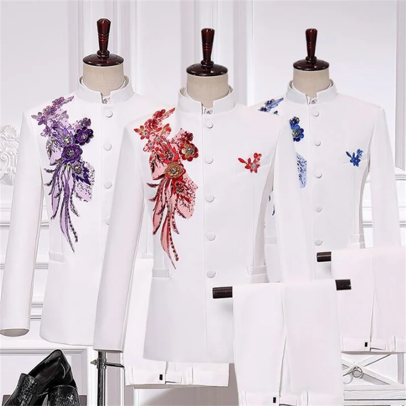 Sequins blazer men Chinese tunic suit set with pants mens wedding suits singer stand collar white stage cloth formal dress b347
Sequins blazer men Chinese tunic suit set with pants mens wedding suits singer stand collar white stage cloth formal dress b347