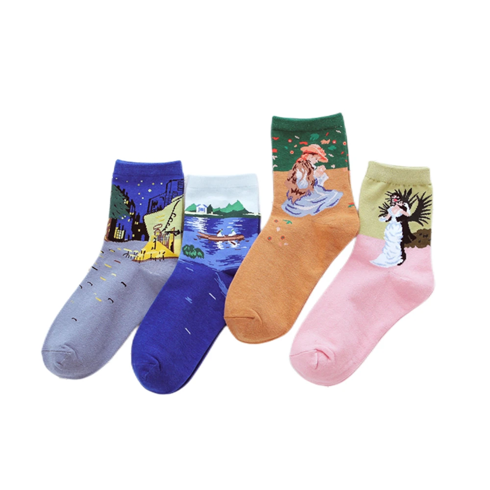 

New Autumn Winter Retro Women Art Mural World Famous Oil Painting Socks Funny Literary Romantic Gift Dropship