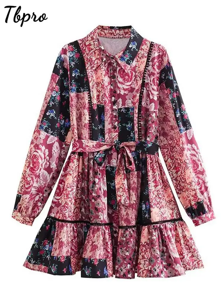 Lapel Lace Patchwork Printed Dress Fashion Single Breasted Ruffles Hem Puff Mini Dresses Female's Patch Color Commuter Robe
Lapel Lace Patchwork Printed Dress Fashion Single Breasted Ruffles Hem Puff Mini Dresses Female's Patch Color Commuter Robe