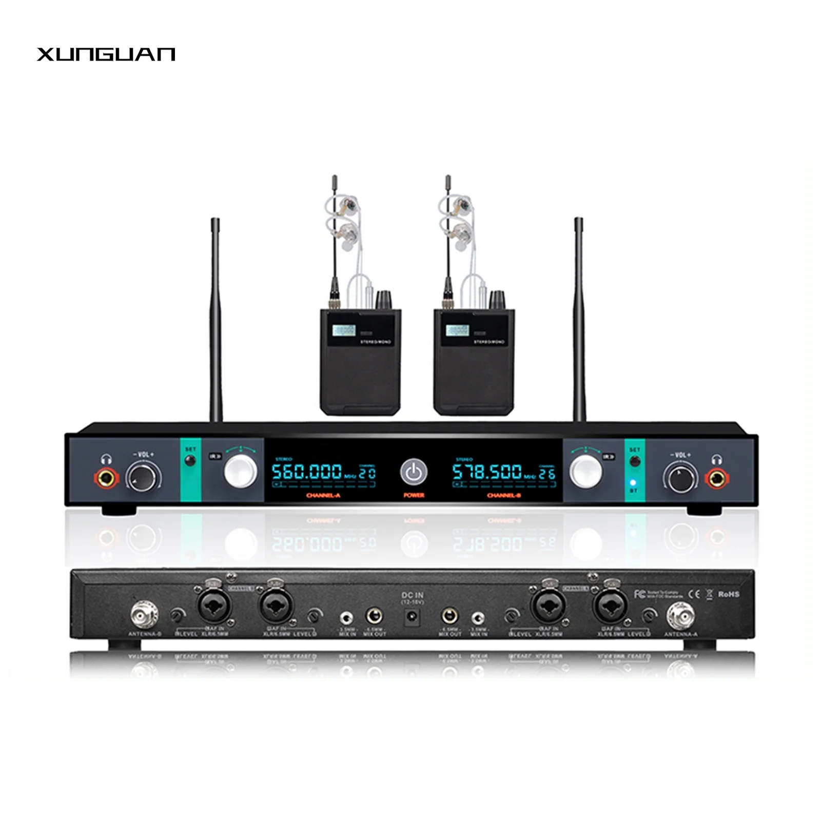 XSW IEM-2CH UHF беспроводной петличный микрофон с модуляцией GFSK мониторинг ушей