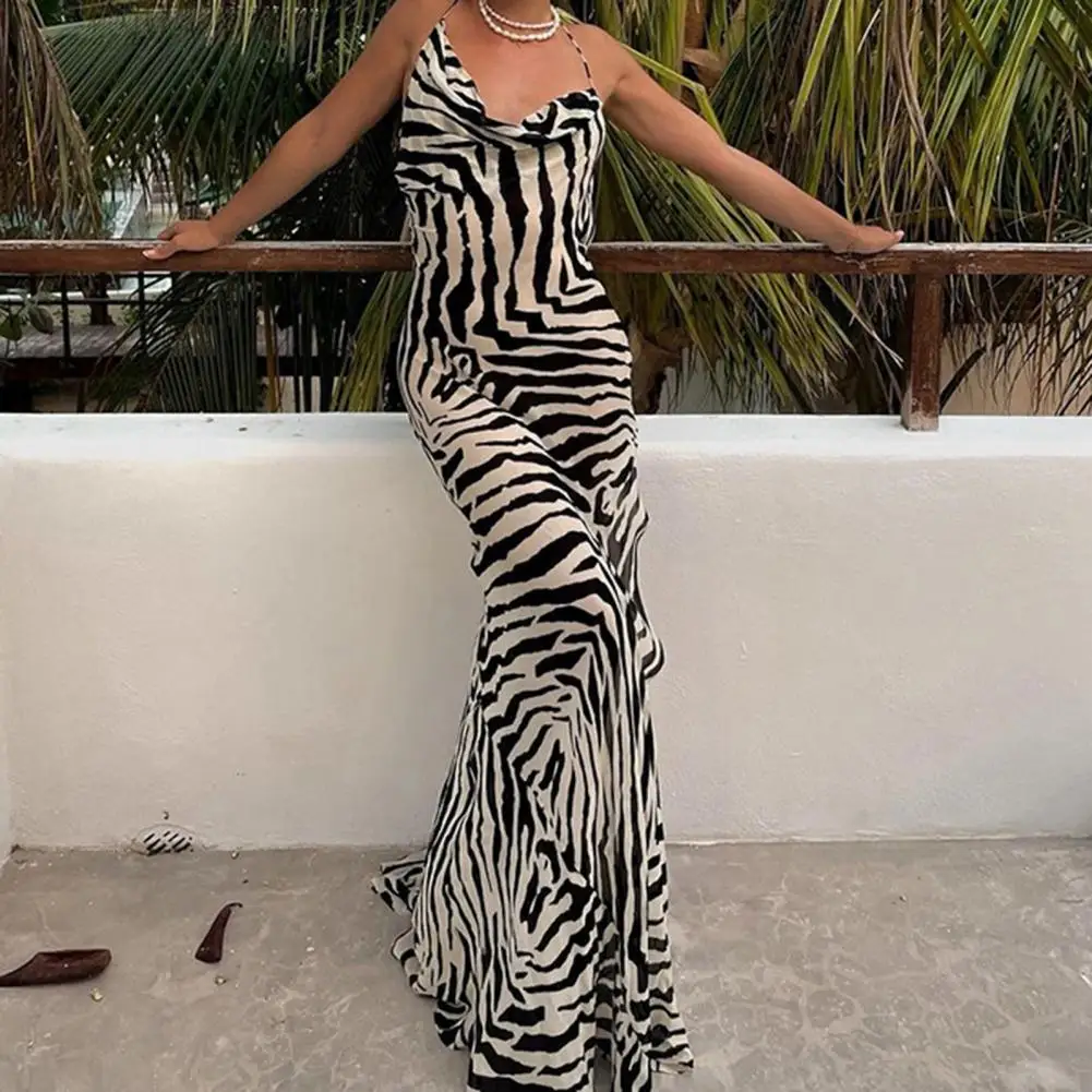 Loose Type Fashion Zebra Texture Printing Party Dress Summer Club Dress Floor Length Garment
Loose Type Fashion Zebra Texture Printing Party Dress Summer Club Dress Floor Length Garment