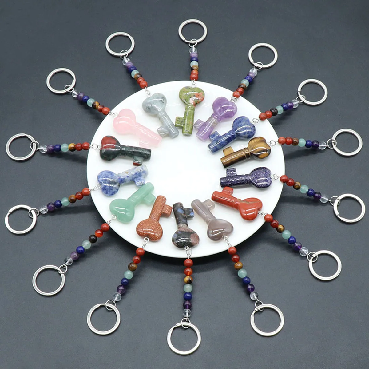 Natural Stone Asteroid Colorful Key Love Chain Rose Quartz Bule Turquoise White Turquoise Key Chain Hangle Jewelry Accessories
Natural Stone Asteroid Colorful Key Love Chain Rose Quartz Bule Turquoise White Turquoise Key Chain Hangle Jewelry Accessories