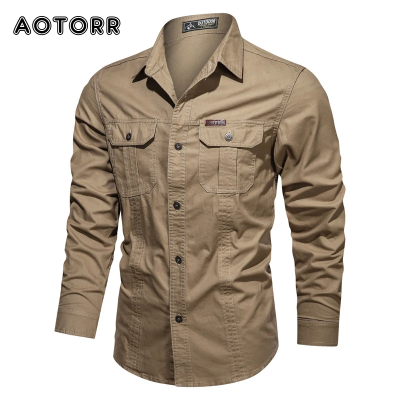 Autumn Military Shirt Men Long Sleeve Vintage Shirts Jacket Male Solid Color 100% Cotton Cargo Shirts Slim High Quality Clothes
Autumn Military Shirt Men Long Sleeve Vintage Shirts Jacket Male Solid Color 100% Cotton Cargo Shirts Slim High Quality Clothes