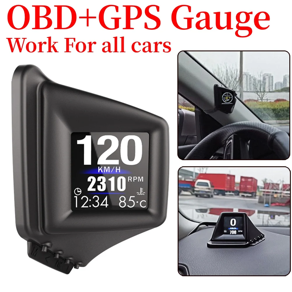 

Car Tachometer HUD OBD2+GPS Car Computer Flat View Monitor Turbo Oil Pressure Water Temperature GPS Gasoline Speedometer
