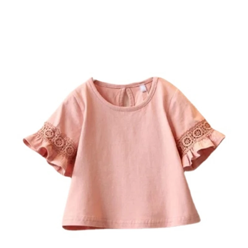 Girls' Lace Lace Round Neck Flared Sleeve Short-sleeved Cotton T-shirt Solid Color Top 2022 Summer New Style Girl Clothes
Girls' Lace Lace Round Neck Flared Sleeve Short-sleeved Cotton T-shirt Solid Color Top 2022 Summer New Style Girl Clothes