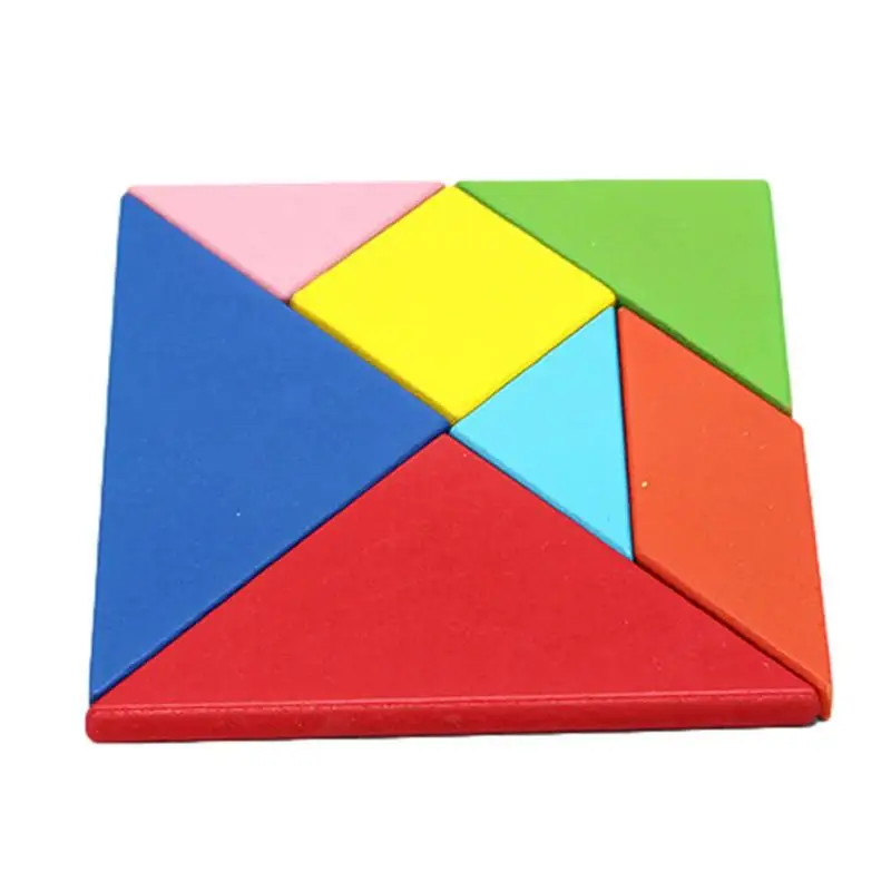 

Kids Montessori Wooden Tangram 7 Piece Jigsaw Puzzle Colorful Square IQ Game Brain Teaser Intelligent Educational Toys 12*12cm