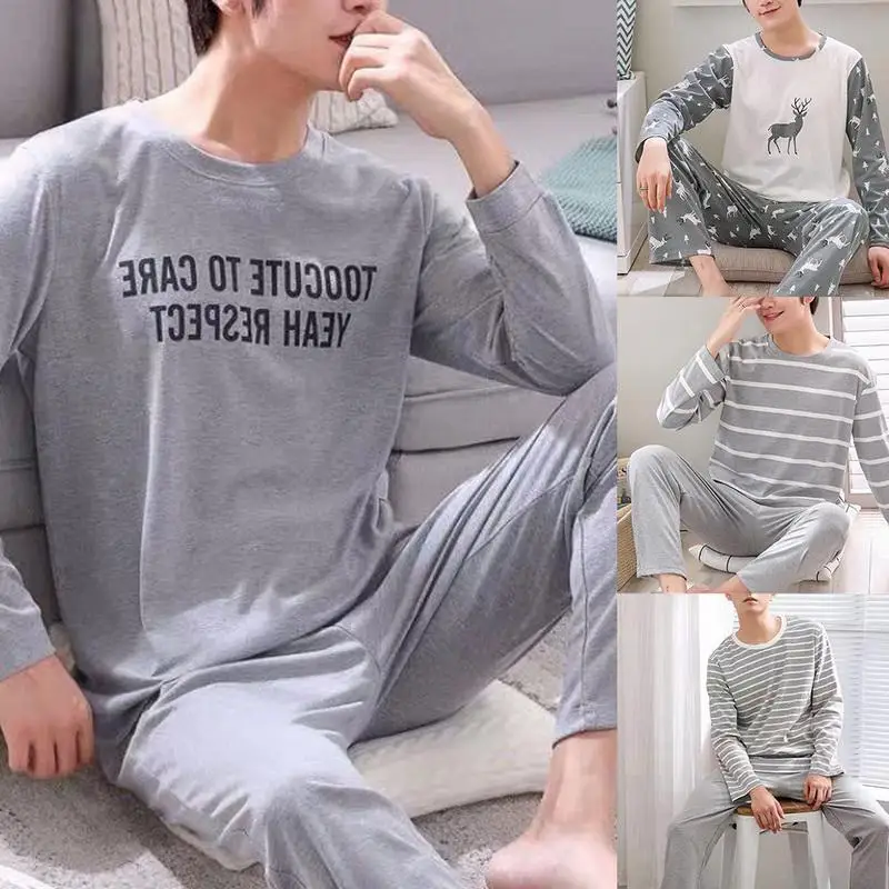 Mens Pajamas Set Autumn And Winter O-neck Long Sleeved Trousers Cotton Pijamas Leisure Loungewear Casual Bottoms Man Sleepwear
Mens Pajamas Set Autumn And Winter O-neck Long Sleeved Trousers Cotton Pijamas Leisure Loungewear Casual Bottoms Man Sleepwear