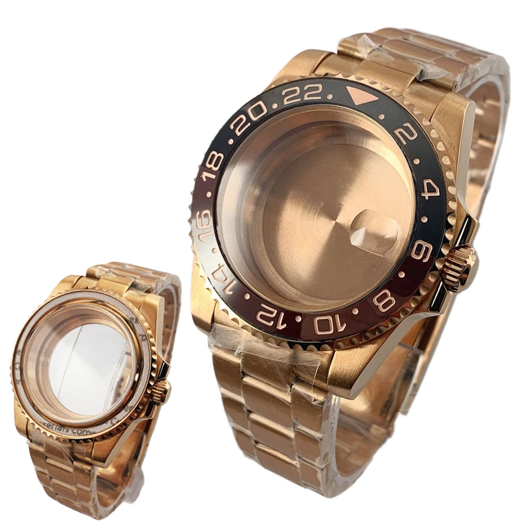 

New 40mm Rose Gold Watch Case Sapphire Glass Fit NH34 NH35 NH36 ETA 2836 MIYOTA 8215 MINGZHU 2813 3804 ETA2824 PT5000 Movemen