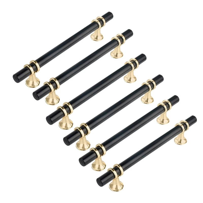 

Ручки для шкафов 6 шт., центральные отверстия 96 мм, матовые черные евро T-образные, с золотым основанием, для выдвижных ящиков, фурнитура для кухонных дверей