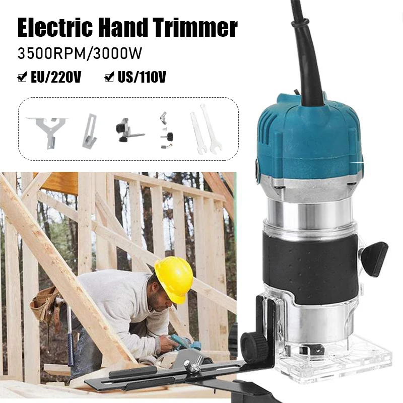 3000W Wood Electric Hand Trimmer 220V Woodworking Engraving Slotting Trimming Hand Carving Machine Wood Router Joiners Set
3000W Wood Electric Hand Trimmer 220V Woodworking Engraving Slotting Trimming Hand Carving Machine Wood Router Joiners Set