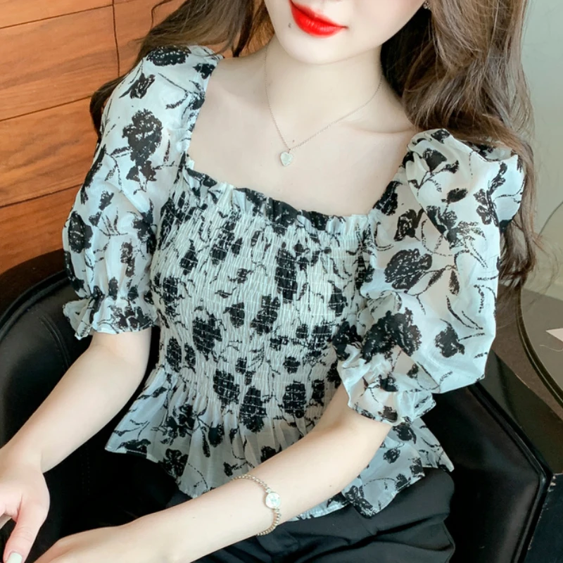 2023 Floral Elegant Short Sleeve Shirt Fashion Korea Woman Chiffon Blouse New Summer Female Clothing Cheap Sweet Chic Top 25489
2023 Floral Elegant Short Sleeve Shirt Fashion Korea Woman Chiffon Blouse New Summer Female Clothing Cheap Sweet Chic Top 25489