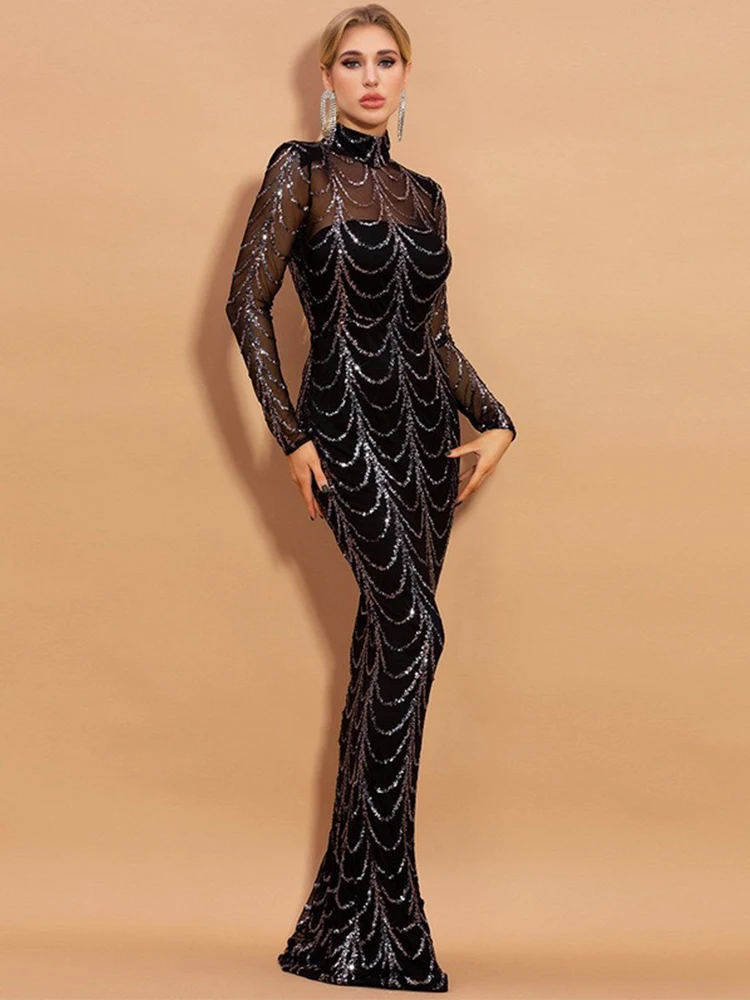 Sequins Shinning Sexy Party Celebrity Dresses for Women Dresses Turtleneck Evening Lace Applique Mermaid Long Sleeves Prom Dress
Sequins Shinning Sexy Party Celebrity Dresses for Women Dresses Turtleneck Evening Lace Applique Mermaid Long Sleeves Prom Dress
