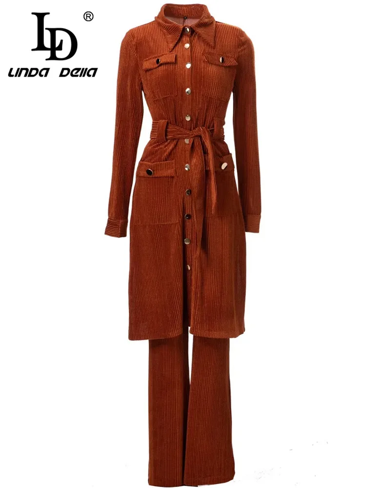 LD LINDA DELLA Autumn Winter Fashion Pants Set Women Turn-down Collar Long Coat + Belted Bra + High waist Pant Three Pieces Suit
LD LINDA DELLA Autumn Winter Fashion Pants Set Women Turn-down Collar Long Coat + Belted Bra + High waist Pant Three Pieces Suit