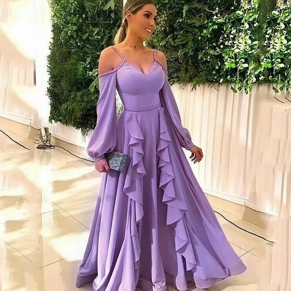 Fashion Spaghetti Straps A-line Prom Dresses Long Sleeves Chiffon Off the Shoulder Evening Formal Gowns Vestidos De Fiesta
Fashion Spaghetti Straps A-line Prom Dresses Long Sleeves Chiffon Off the Shoulder Evening Formal Gowns Vestidos De Fiesta