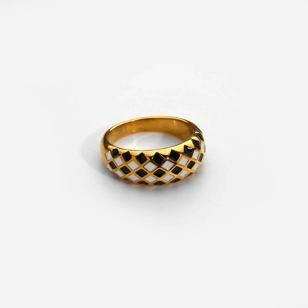 New Stainless Steel Black And White Mesh Dome Ring Enamel Lattice Rings For Women Girl Waterproof Jewelry
New Stainless Steel Black And White Mesh Dome Ring Enamel Lattice Rings For Women Girl Waterproof Jewelry