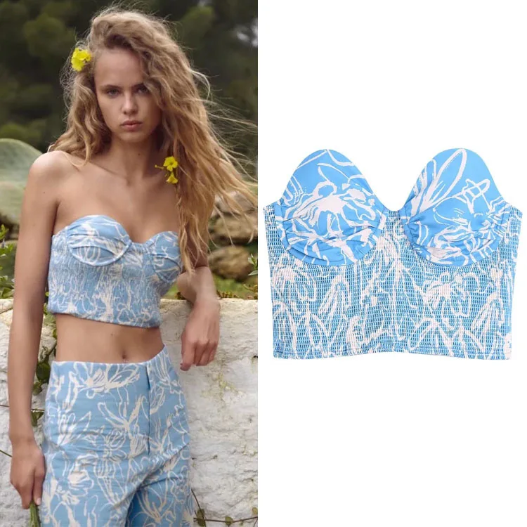 New Summer Women's V-Neck Printed Top Slim Fit and Thin Women's Clothing 22 Spring/Summer Pleated Navel Tube CropTop
New Summer Women's V-Neck Printed Top Slim Fit and Thin Women's Clothing 22 Spring/Summer Pleated Navel Tube CropTop