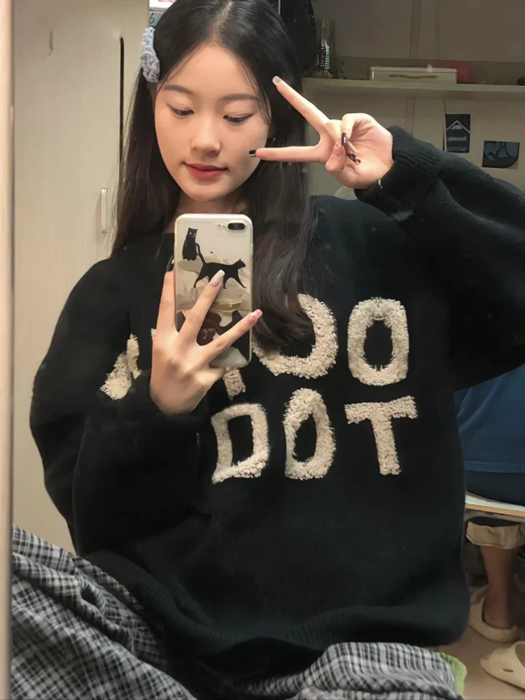 Y2k Aesthetic Sweaters Vintage Hip Hop Letter Patchwork Knit Womens Pullover Loose Grunge Punk Streetwear Harajuku Black Jumper
Y2k Aesthetic Sweaters Vintage Hip Hop Letter Patchwork Knit Womens Pullover Loose Grunge Punk Streetwear Harajuku Black Jumper