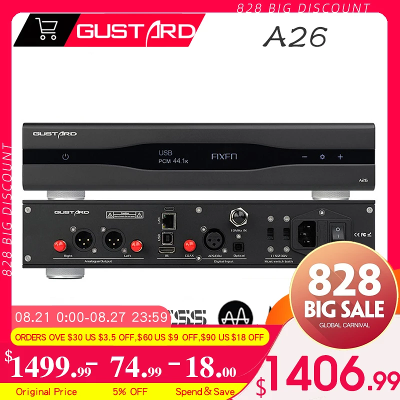 Gustard A26 MQA Decoder Dual AK4499EX & AK4191 Support DSD512 PCM768K MQA384K DAC-A26 With Streamer/Renderer HIFI DAC
Gustard A26 MQA Decoder Dual AK4499EX & AK4191 Support DSD512 PCM768K MQA384K DAC-A26 With Streamer/Renderer HIFI DAC