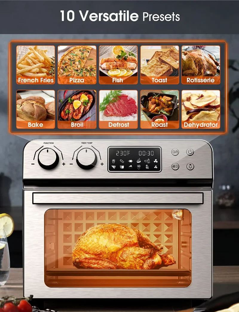 Ovens MOOSOO Air Fryer, 24.3 Quart Air Fryer Oven with LED Digital Touchscreen, 10 Preset Modes, Stainless Steel, Ovens
Ovens MOOSOO Air Fryer, 24.3 Quart Air Fryer Oven with LED Digital Touchscreen, 10 Preset Modes, Stainless Steel, Ovens
