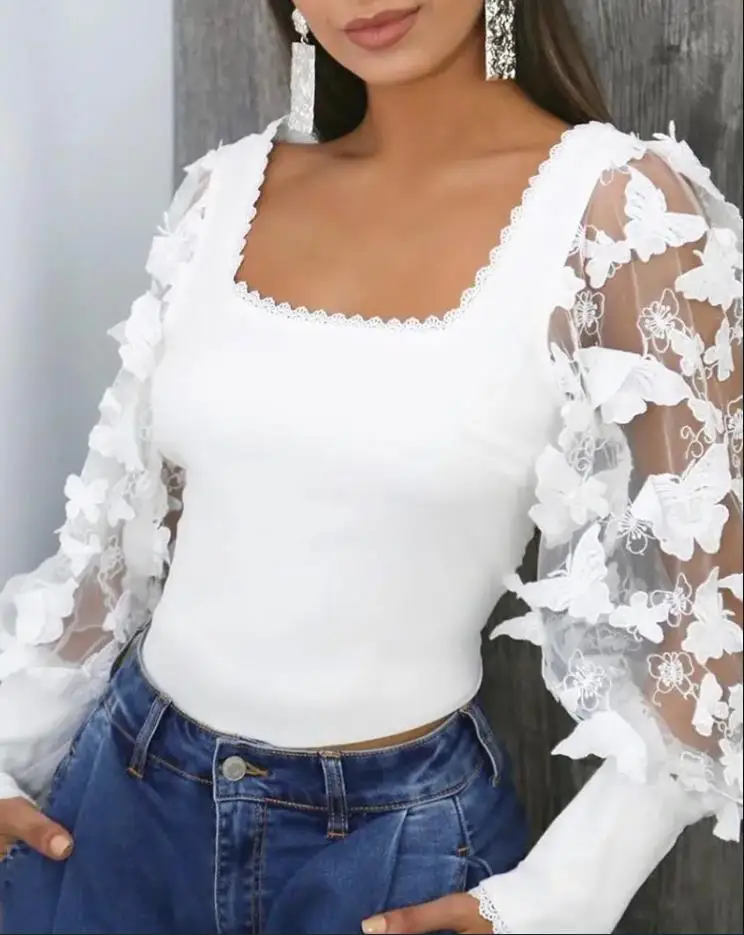 Fashion Woman Blouses 2022 Gigot Sleeve Butterfly Pattern Lace Trim Top Elegant Long Sleeve T-Shirt Chic Daily Party Club Wear
Fashion Woman Blouses 2022 Gigot Sleeve Butterfly Pattern Lace Trim Top Elegant Long Sleeve T-Shirt Chic Daily Party Club Wear