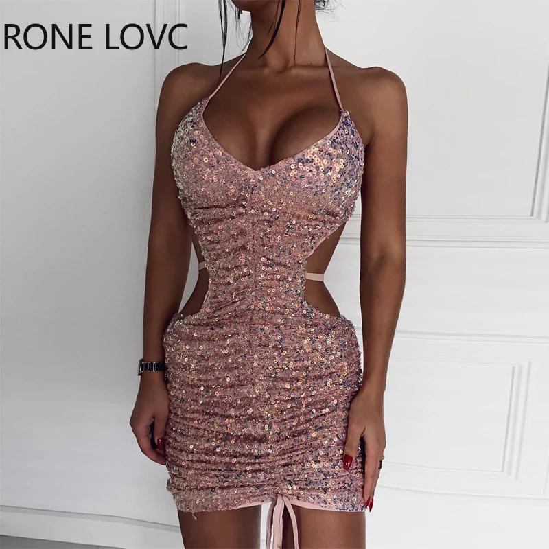 Women Elegant Sequins Halter Straps Midriff Backless Lace Up Mini Bodycon Sexy Party Dress
Women Elegant Sequins Halter Straps Midriff Backless Lace Up Mini Bodycon Sexy Party Dress