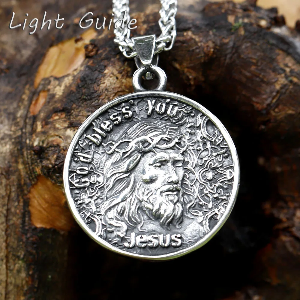 

2022 NEW Men's 316L stainless-steel Round Head of God Jesus Pendant Necklace fashion for teens jewelry Gift free shipping