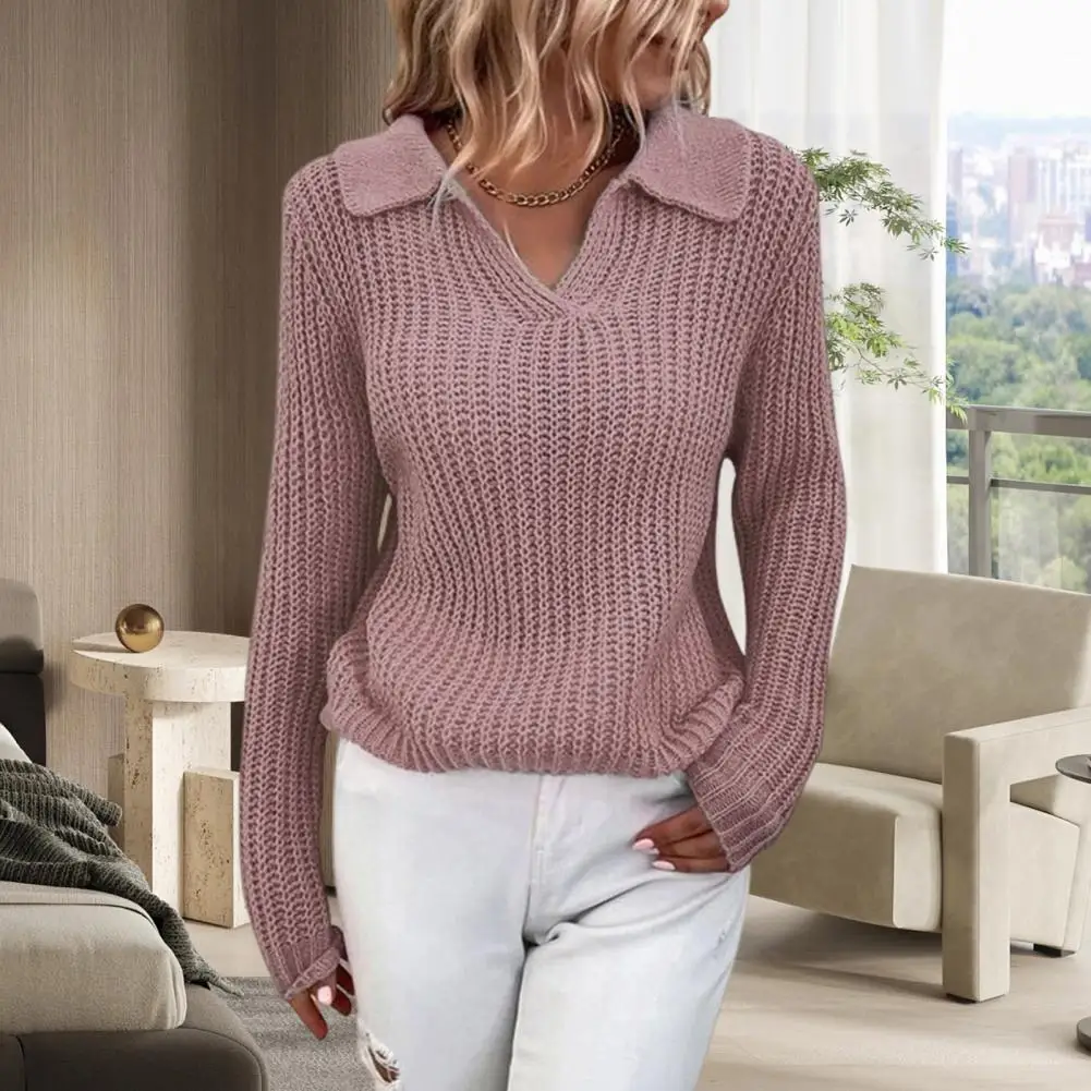 Popular Knitted Sweater Lapel Soft Casual Sweater Women Pullover Solid Simple Elegant Knitted Sweater
Popular Knitted Sweater Lapel Soft Casual Sweater Women Pullover Solid Simple Elegant Knitted Sweater
