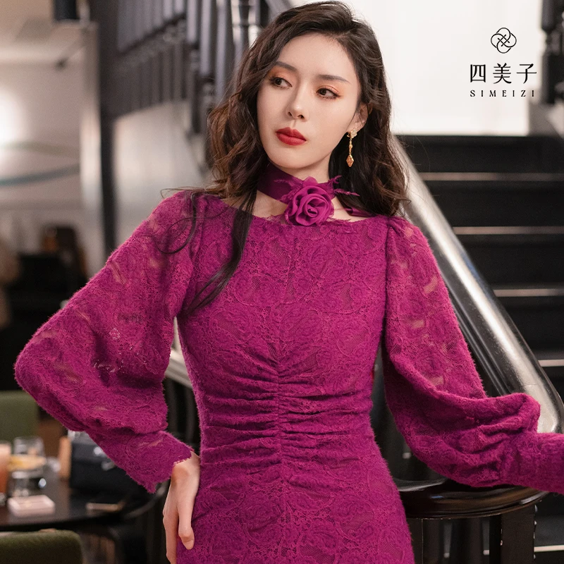 

Simeizi HANFU New Chinese Style Dress Cheongsam for Women's Clothing 2023 New Spring and Autumn Young Rose Red Improved Qipao