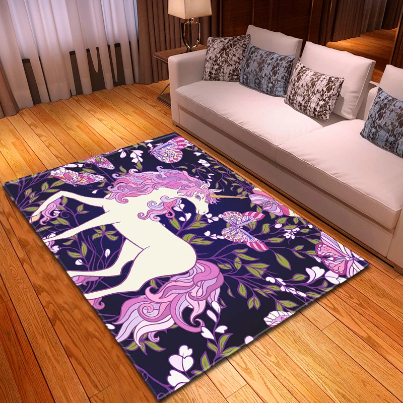 

Butterfly Unicorn Living Room Area Rug Children's Bedroom Carpet Palor Unicorns Girls Kids Play Rug Home Decor Bathroom Mats