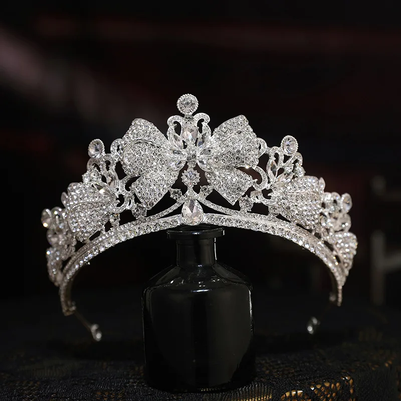 

Luxury Atmospheric Crown Bow Rhinestone Bride's Wedding Dress Headdress Hair Jewelry for Girls Tiaras Accessories for Women 2023