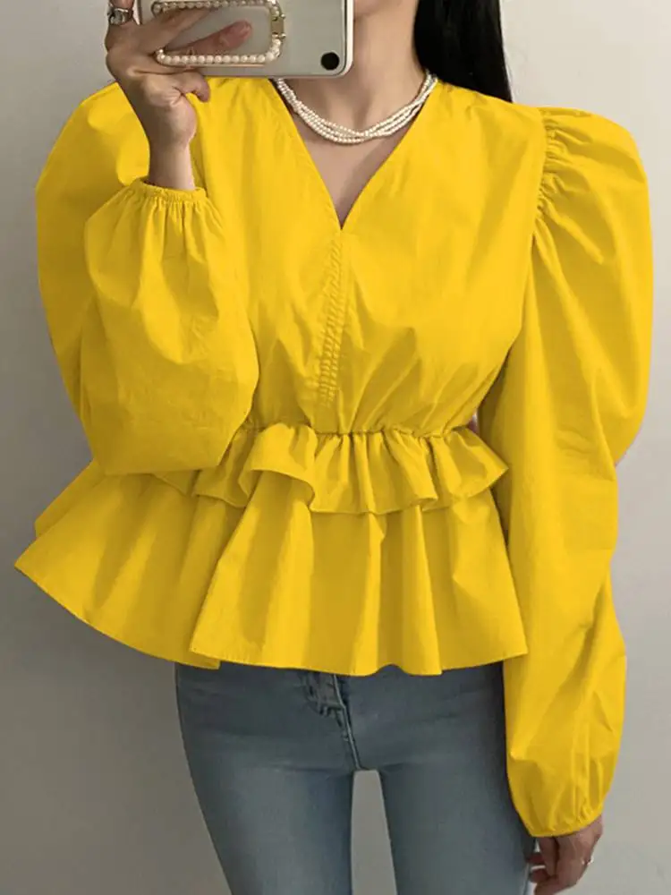 Women Ruffled Blouse Lady Office Shirts Elegant Long Sleeve Pleated Tops VONDA 2022 Casual Baggy V Neck Tops Blusas Femininas
Women Ruffled Blouse Lady Office Shirts Elegant Long Sleeve Pleated Tops VONDA 2022 Casual Baggy V Neck Tops Blusas Femininas