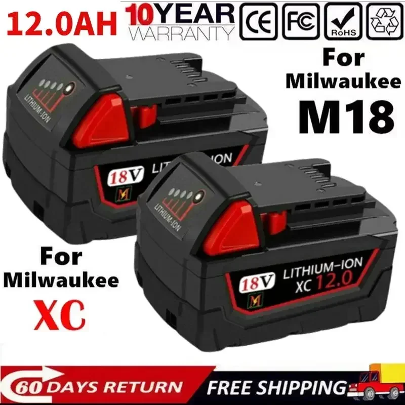 18V 12.0Ah Replacement for Milwaukee M18 XC Lithium Battery 48-11-1860 48-11-1850 48-11-1840 48-11-1820 Rechargeable Batteries
18V 12.0Ah Replacement for Milwaukee M18 XC Lithium Battery 48-11-1860 48-11-1850 48-11-1840 48-11-1820 Rechargeable Batteries