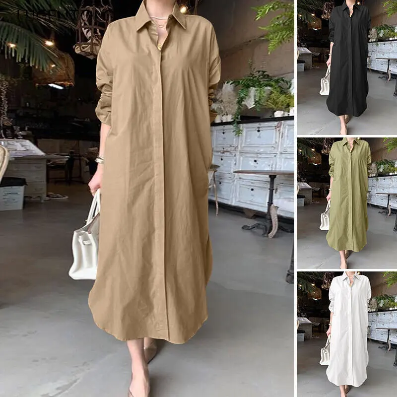 Women Shirt Dress Loose Large Size Elegant Single-breasted Long Sleeve Solid Female Casual Spring Summer New Maxi Dresses 5XL
Women Shirt Dress Loose Large Size Elegant Single-breasted Long Sleeve Solid Female Casual Spring Summer New Maxi Dresses 5XL
