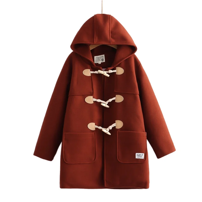 Women's Winter Coat Wool Blends Long Sleeve Preppy Style Female Straight Hooded Woolen Jacket Horn Button Warm Outwears Clothes
Women's Winter Coat Wool Blends Long Sleeve Preppy Style Female Straight Hooded Woolen Jacket Horn Button Warm Outwears Clothes