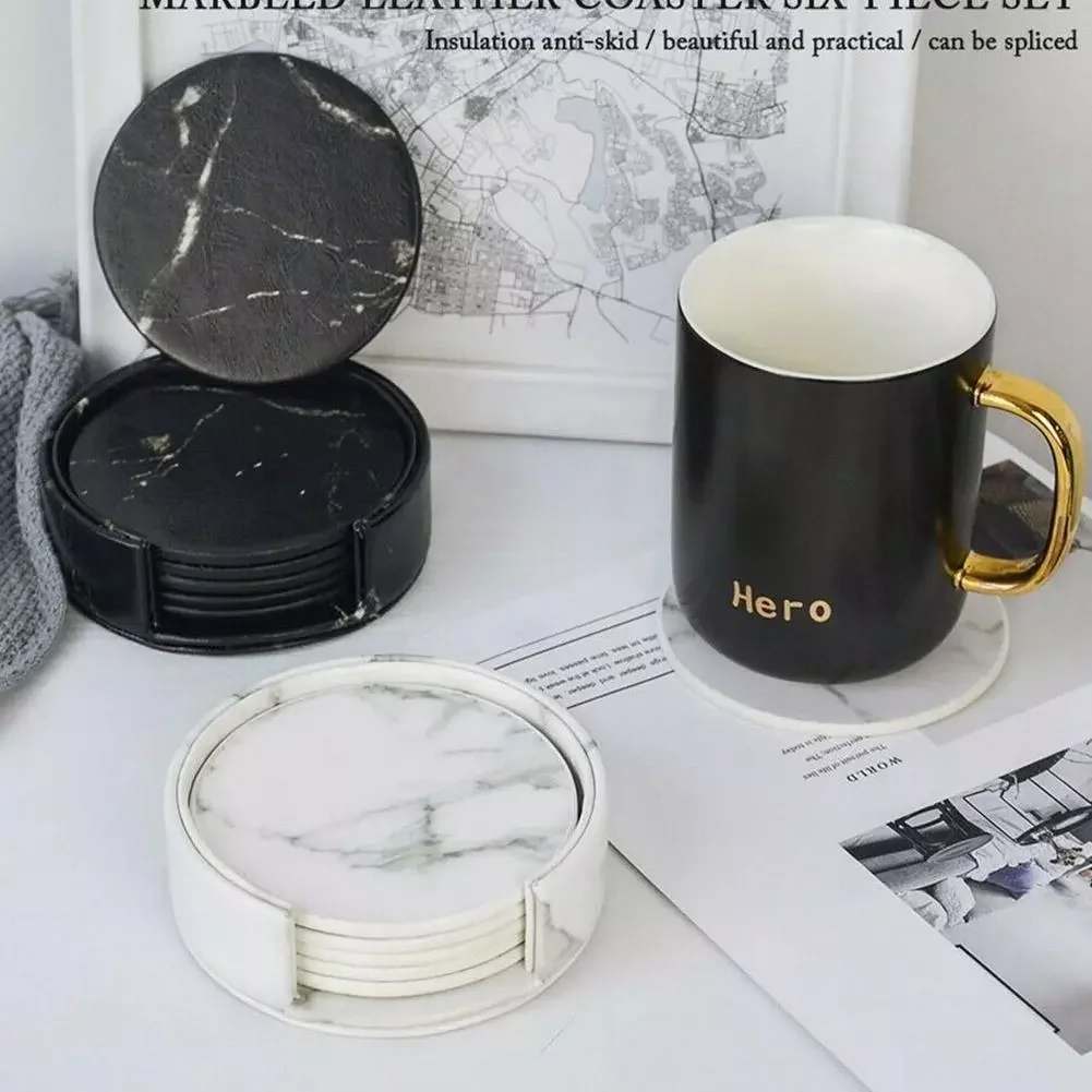 6pcs Coaster Artificial Leather Marble Coaster Drink Coffee Cup Mat Easy To Clean Placemats Round Tea Pad Table Pad Holder 2022
6pcs Coaster Artificial Leather Marble Coaster Drink Coffee Cup Mat Easy To Clean Placemats Round Tea Pad Table Pad Holder 2022