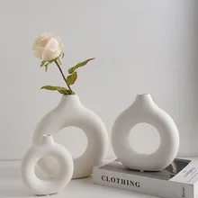 Vilead Black Circular Hollow Ceramic Vase Donuts Nordic Flower Pot Home Decoration Accessories Office Living Room Interior Decor