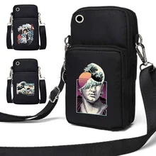 Universal Shoulder Cell Phone Case Bag for IPhone Xiaomi Huawei Crossbody Pocket Mini Wristband Pouch Wave Print Arm Bag Wallet