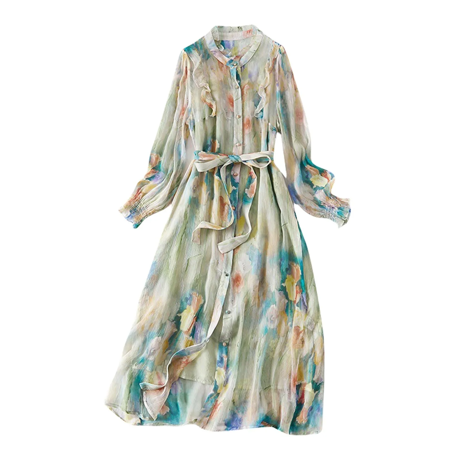 Ladies Silk Dress OL Temperament Fashion Floral Long Sleeve Beach Dress Little Dress for Women Flare Midi Dress
Ladies Silk Dress OL Temperament Fashion Floral Long Sleeve Beach Dress Little Dress for Women Flare Midi Dress