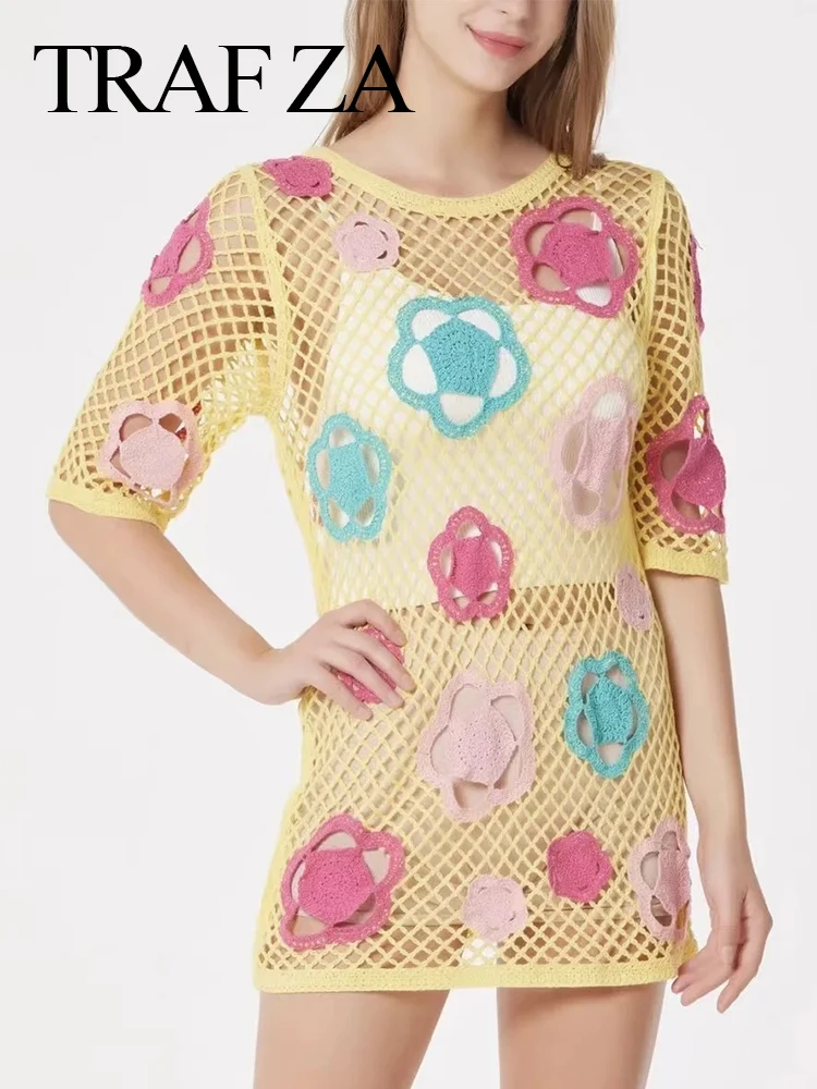 TRAF ZA 2022 Summer Women's Mesh Hollow Dress Round Neck Flower Short Sleeve Sweet And Cute Dress Coat Fashion Daily Clothing
TRAF ZA 2022 Summer Women's Mesh Hollow Dress Round Neck Flower Short Sleeve Sweet And Cute Dress Coat Fashion Daily Clothing