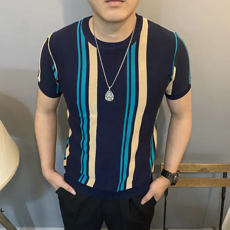 2022 Summer High Quality Slim Fit Knitted T Shirts Men Short Sleeve Fashion O-Neck Contrast Color Striped Tee Shirt Homme R33
2022 Summer High Quality Slim Fit Knitted T Shirts Men Short Sleeve Fashion O-Neck Contrast Color Striped Tee Shirt Homme R33